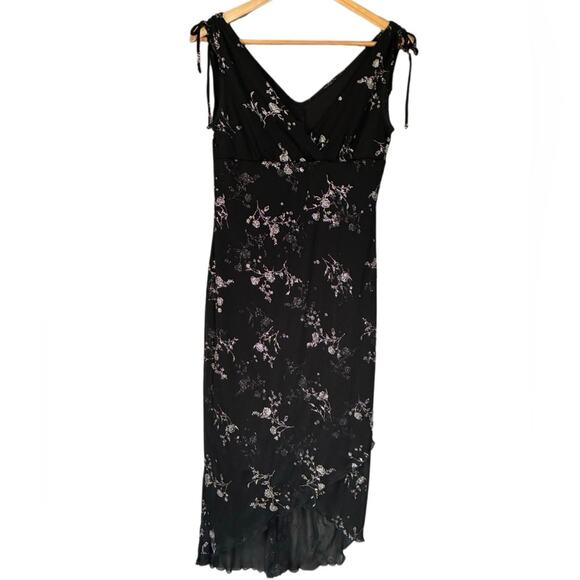 Y2K Vintage Black Floral Midi Dress Witchy Whimsigoth Dark Romantic Fairy Size S - Picture 3 of 10